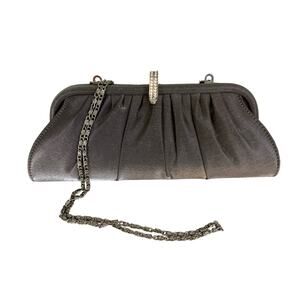 Carlo Fellini Clutch Bag Womens Gray Silver Evening Purse Crossbody Crystal Clip